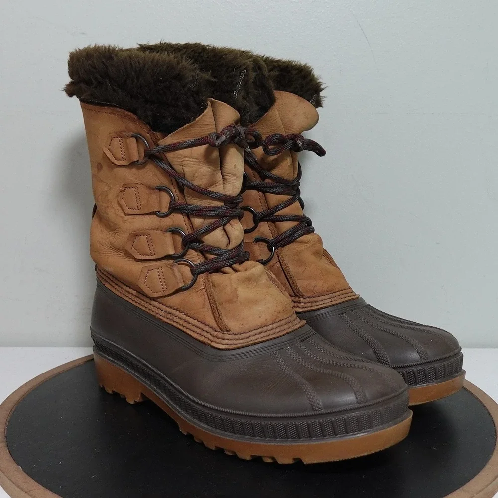 VTG Sorel Badger‎ Boots Men 8 Brown Leather Rubber Waterproof Winter Snow Lined
